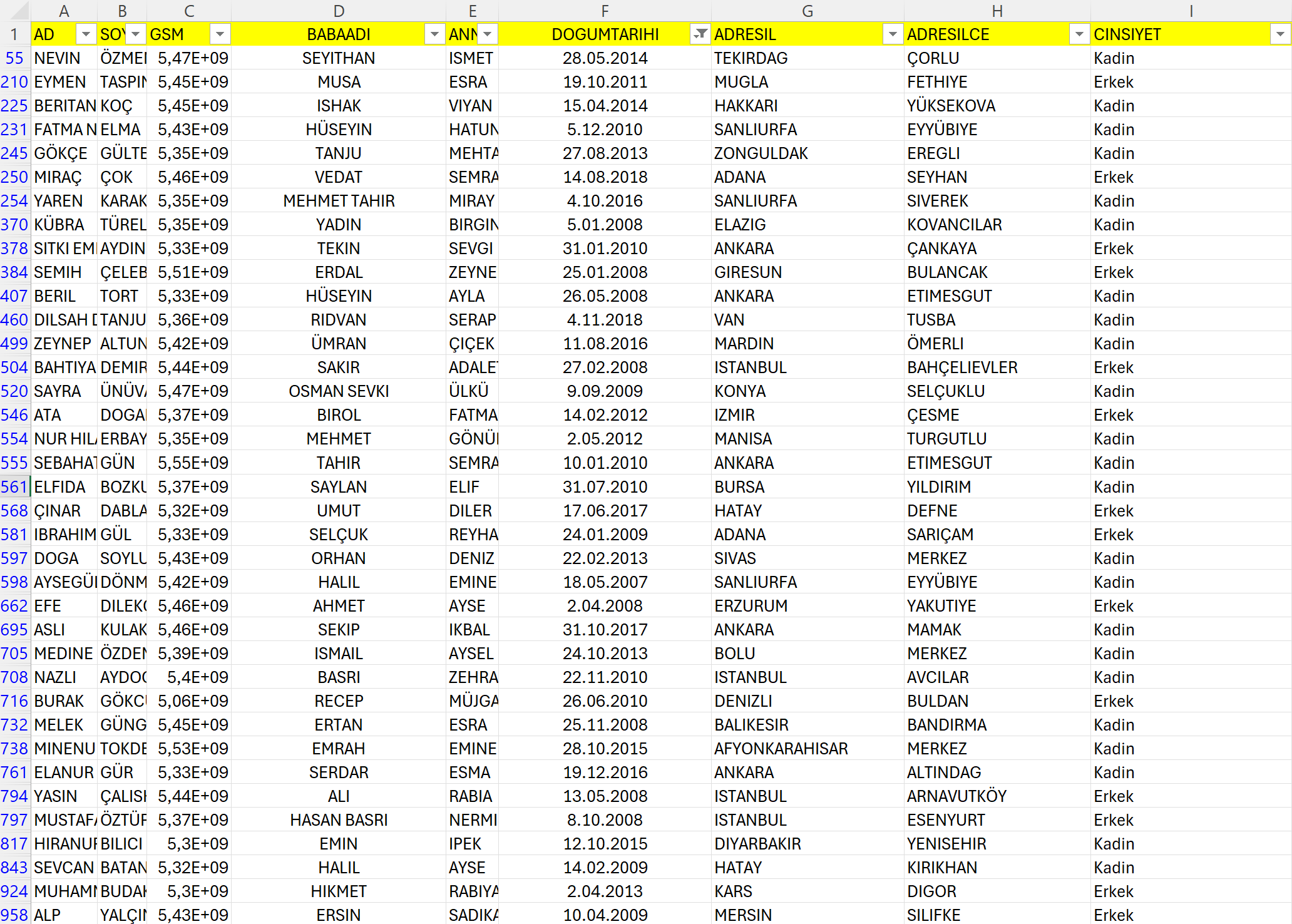 Öğrenci Veli Dataları
